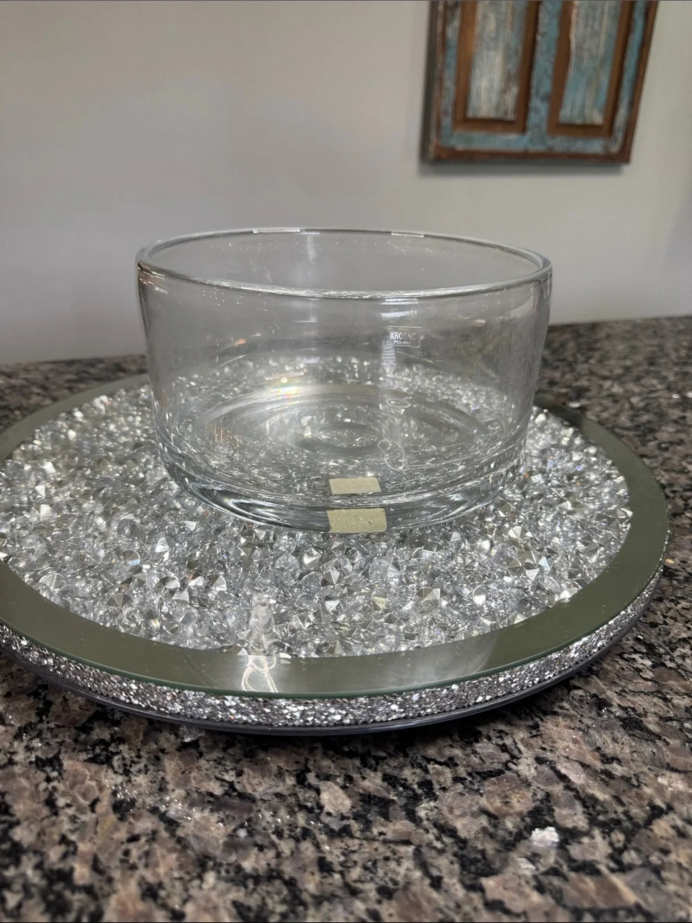 Crate&Barrel Addison Clear Crystal Glass Bowl with Faceted Base EUC